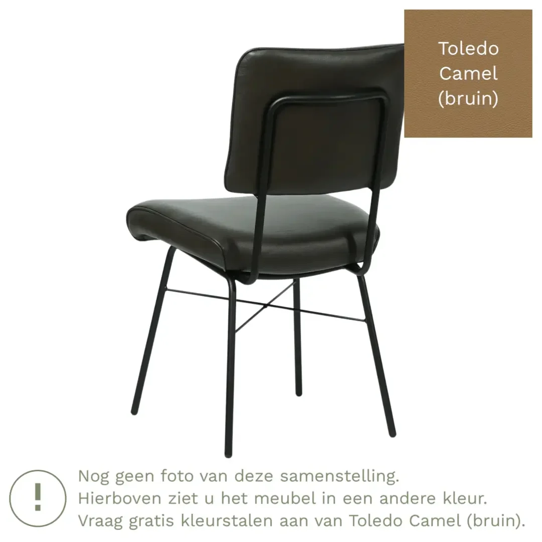 afbeelding van Leren eetkamerstoel Solid - Toledo Camel (bruin) - Poten staal rond zwart