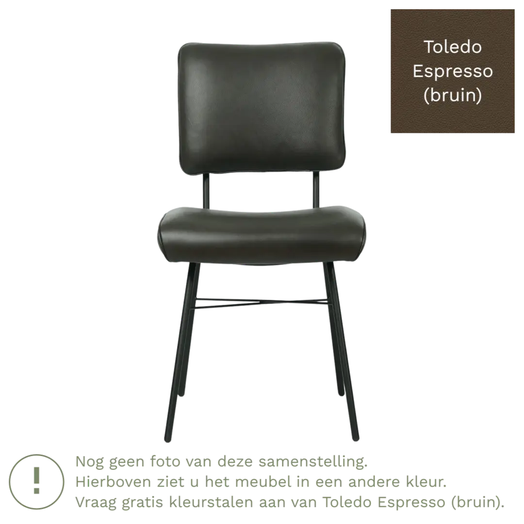 afbeelding van Leren eetkamerstoel Solid - Toledo Espresso (bruin) - Poten staal rond zwart