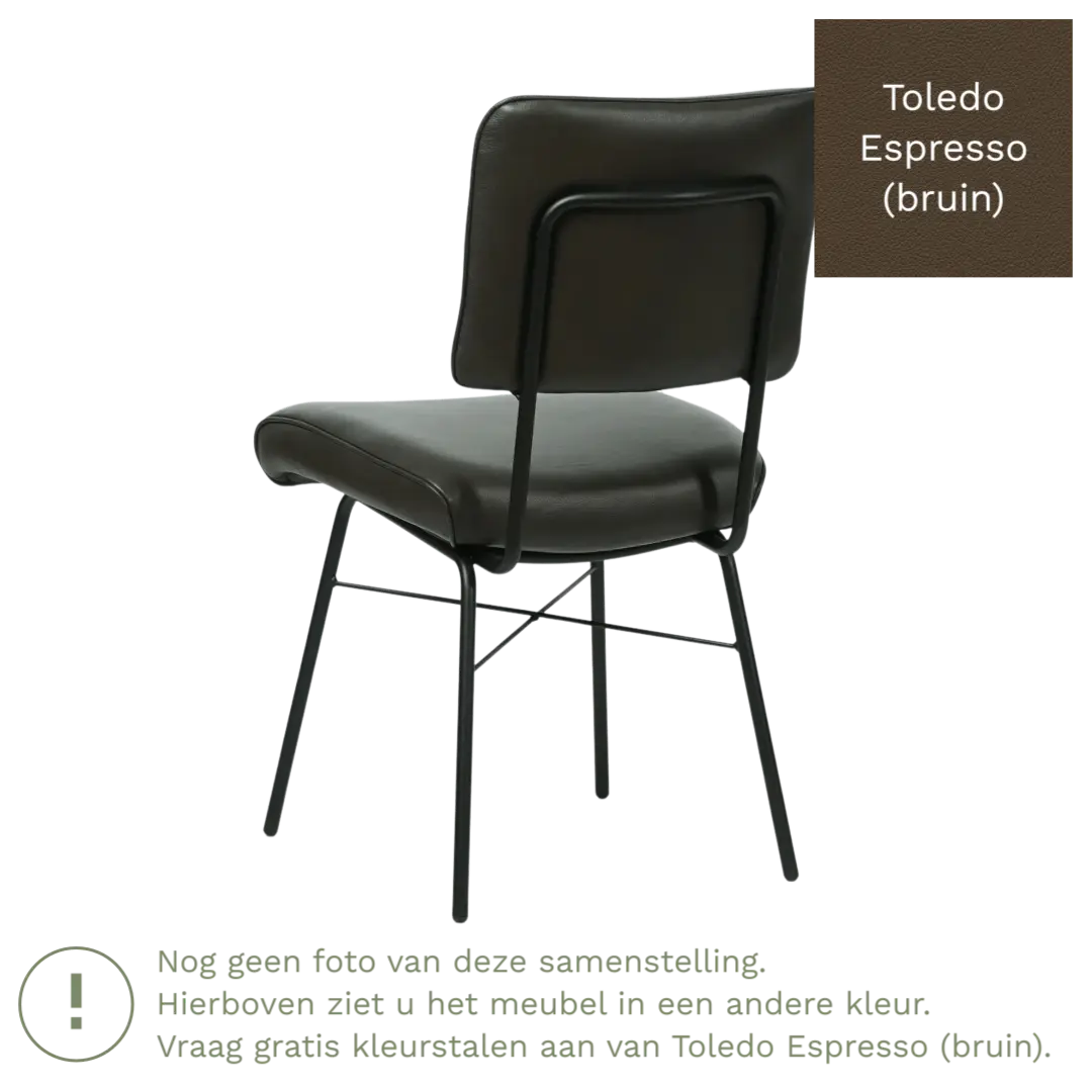 afbeelding van Leren eetkamerstoel Solid - Toledo Espresso (bruin) - Poten staal rond zwart