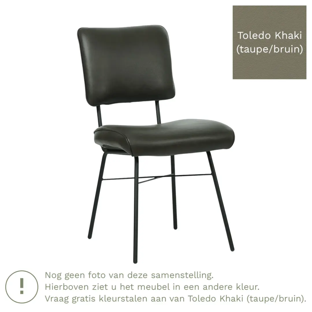 afbeelding van Leren eetkamerstoel Solid - Toledo Khaki (taupe/bruin) - Poten staal rond zwart