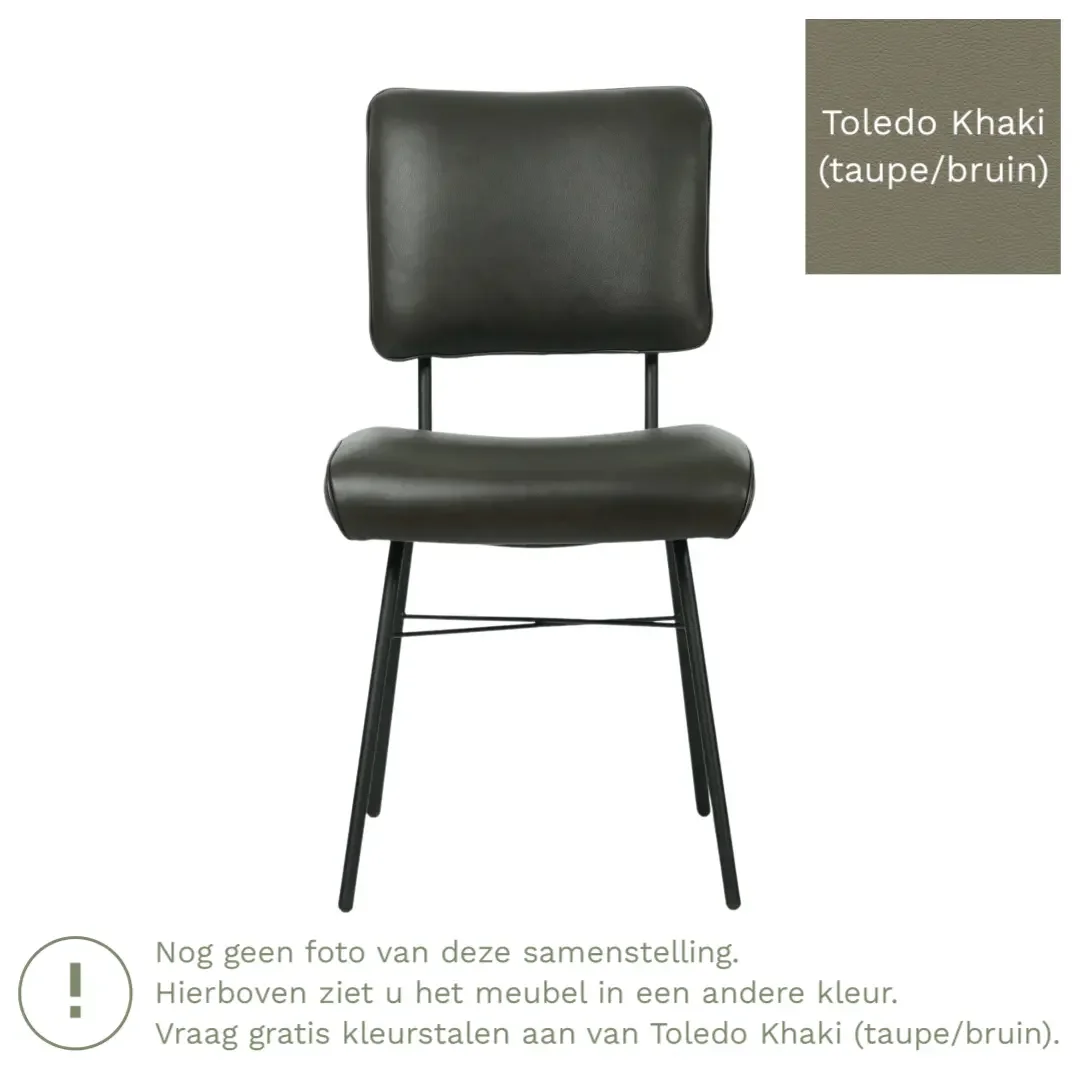 afbeelding van Leren eetkamerstoel Solid - Toledo Khaki (taupe/bruin) - Poten staal rond zwart