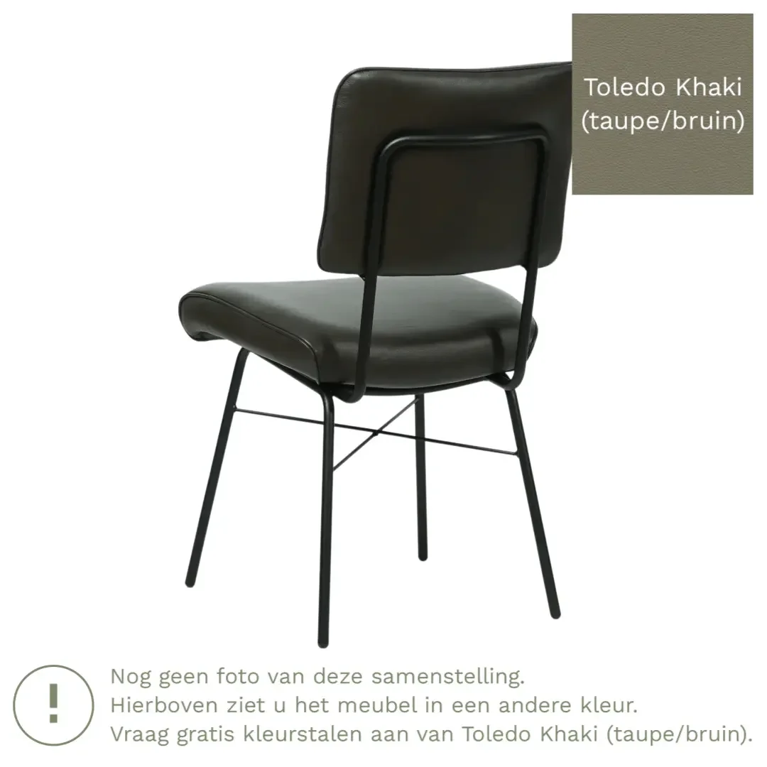 afbeelding van Leren eetkamerstoel Solid - Toledo Khaki (taupe/bruin) - Poten staal rond zwart