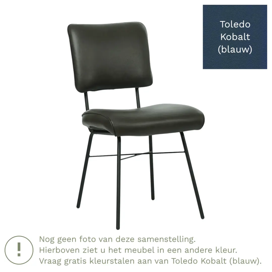 afbeelding van Leren eetkamerstoel Solid - Toledo Kobalt (blauw) - Poten staal rond zwart