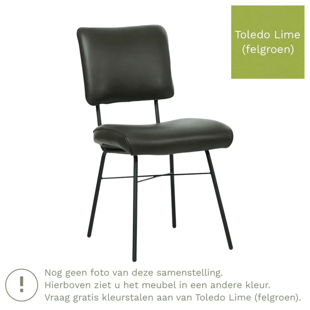 afbeelding van Leren eetkamerstoel Solid - Toledo Lime (felgroen) - Poten staal rond zwart