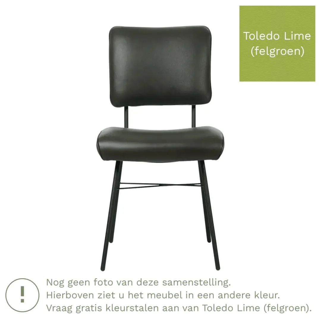 afbeelding van Leren eetkamerstoel Solid - Toledo Lime (felgroen) - Poten staal rond zwart