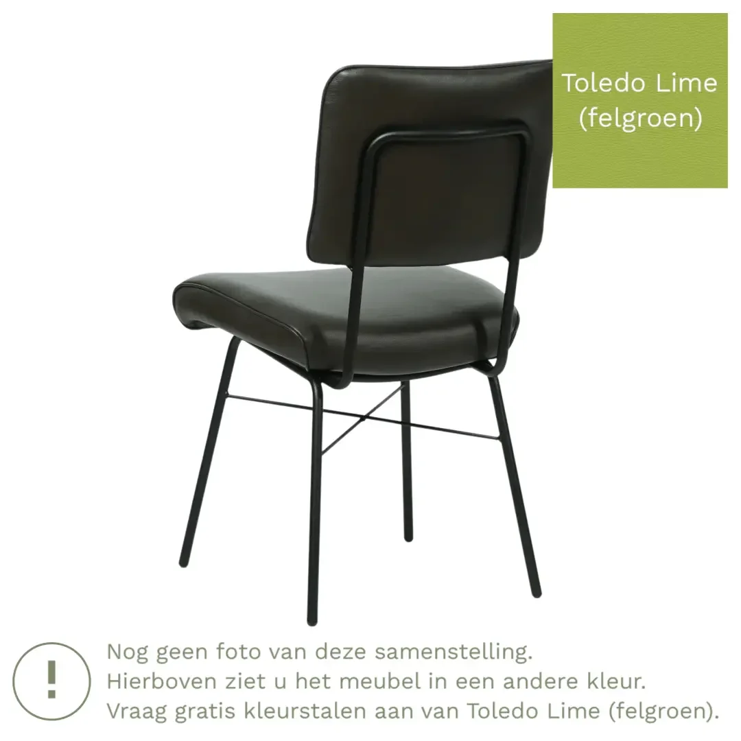 afbeelding van Leren eetkamerstoel Solid - Toledo Lime (felgroen) - Poten staal rond zwart