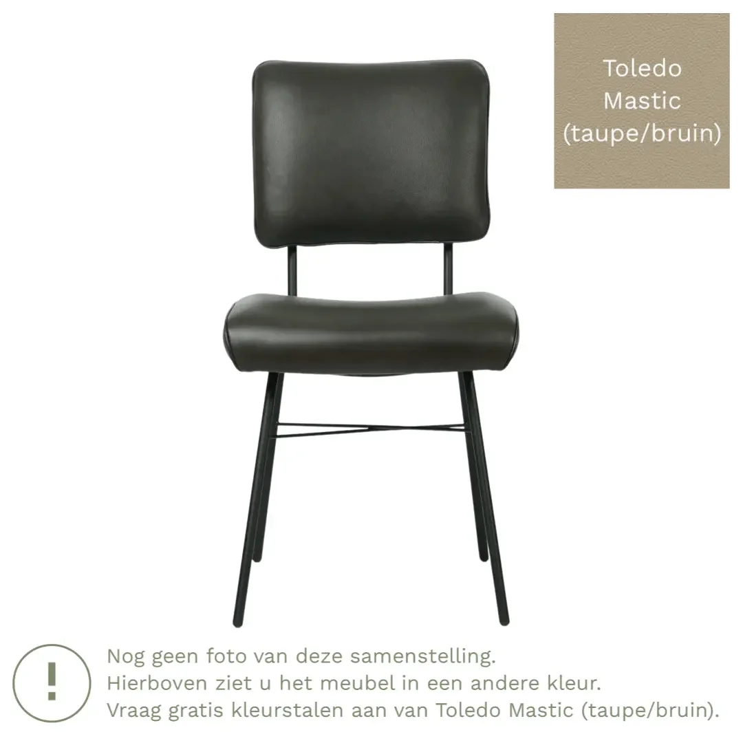afbeelding van Leren eetkamerstoel Solid - Toledo Mastic (taupe/bruin) - Poten staal rond zwart