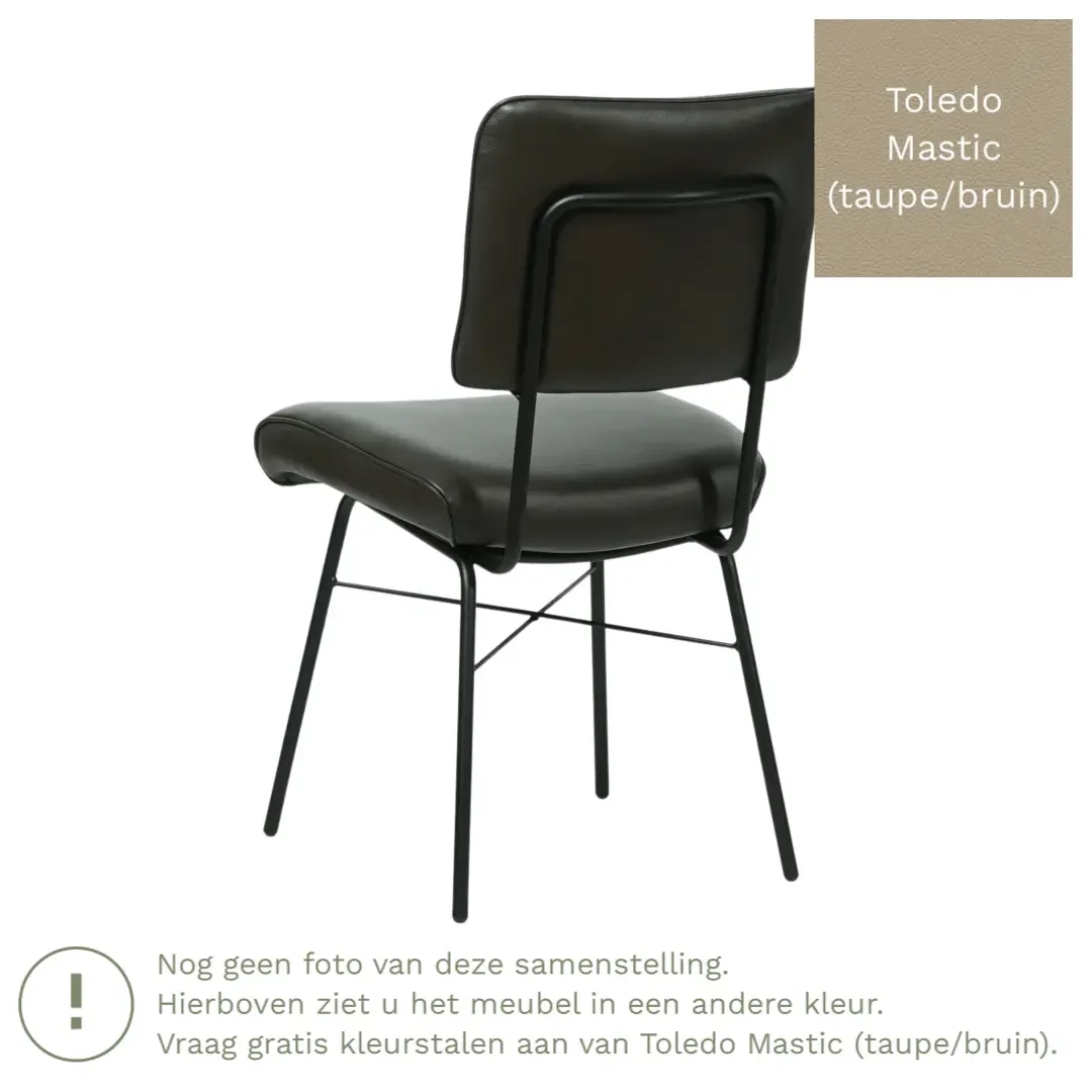 afbeelding van Leren eetkamerstoel Solid - Toledo Mastic (taupe/bruin) - Poten staal rond zwart