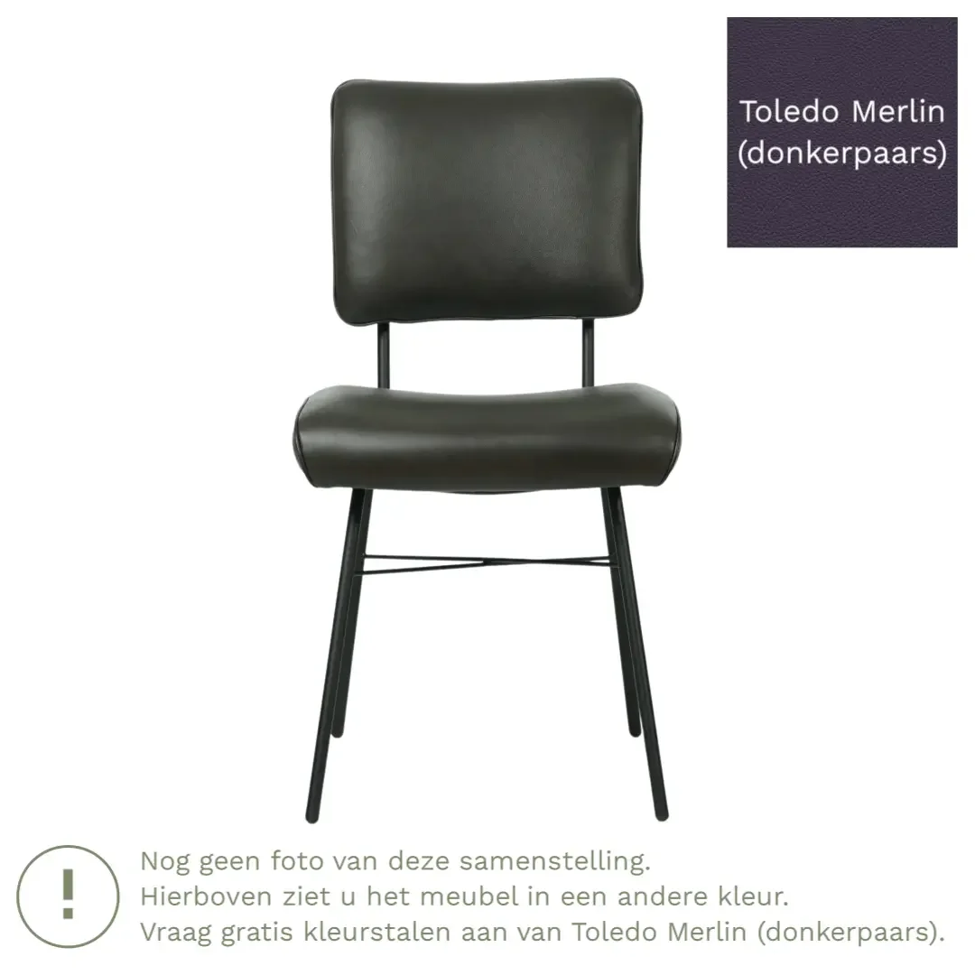 afbeelding van Leren eetkamerstoel Solid - Toledo Merlin (donkerpaars) - Poten staal rond zwart