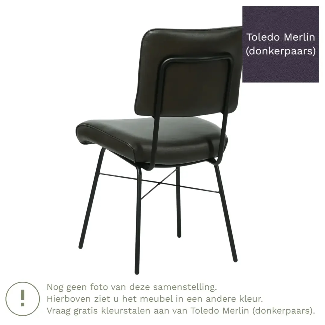 afbeelding van Leren eetkamerstoel Solid - Toledo Merlin (donkerpaars) - Poten staal rond zwart