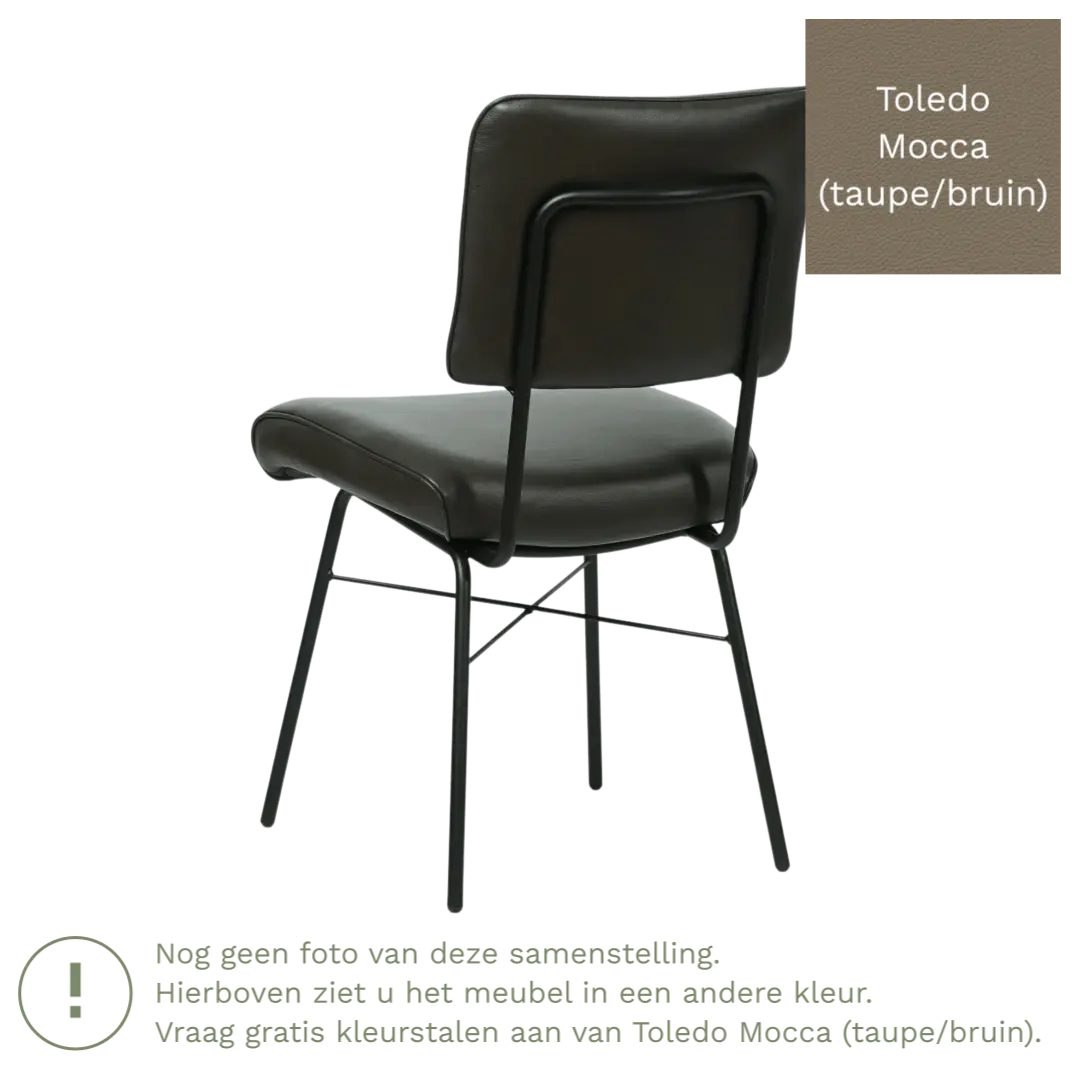 afbeelding van Leren eetkamerstoel Solid - Toledo Mocca (taupe/bruin) - Poten staal rond zwart