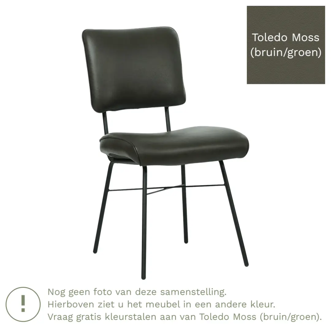 afbeelding van Leren eetkamerstoel Solid - Toledo Moss (bruin/groen) - Poten staal rond zwart