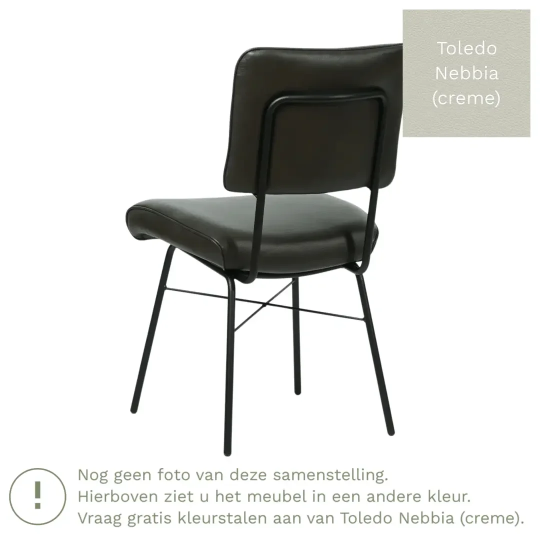 afbeelding van Leren eetkamerstoel Solid - Toledo Nebbia (crème) - Poten staal rond zwart