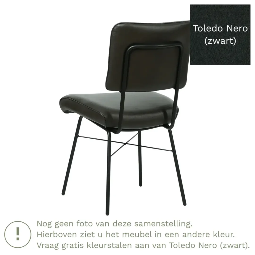 afbeelding van Leren eetkamerstoel Solid - Toledo Nero (zwart) - Poten staal rond zwart