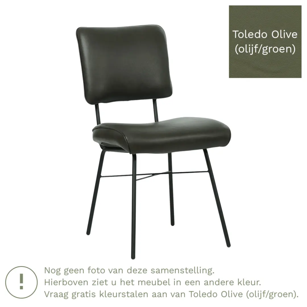 afbeelding van Leren eetkamerstoel Solid - Toledo Olive (olijf/goen) - Poten staal rond zwart