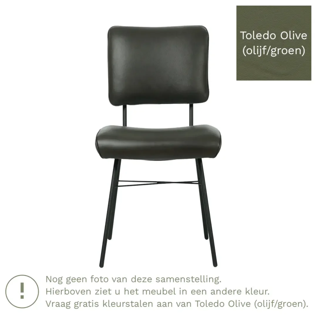 afbeelding van Leren eetkamerstoel Solid - Toledo Olive (olijf/goen) - Poten staal rond zwart