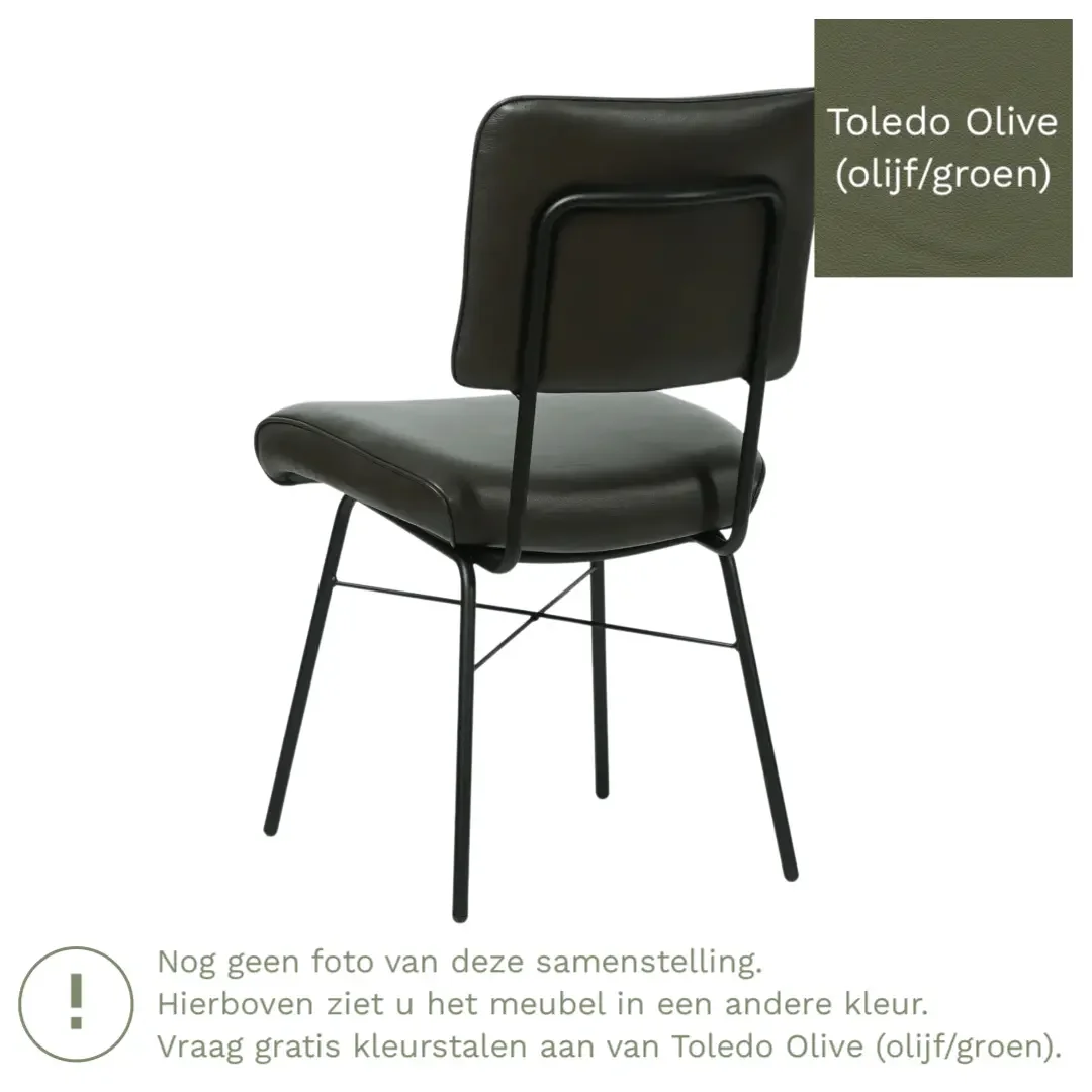 afbeelding van Leren eetkamerstoel Solid - Toledo Olive (olijf/goen) - Poten staal rond zwart