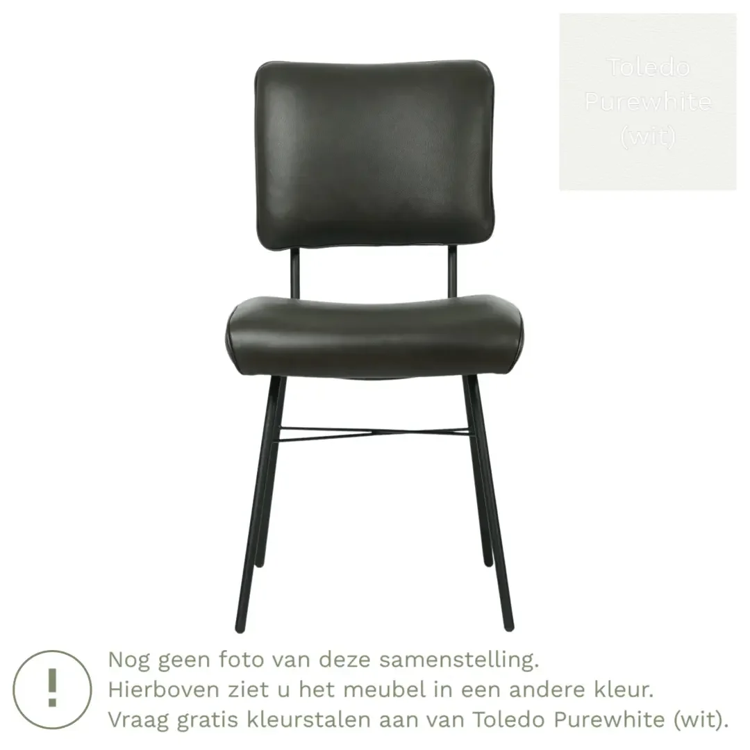 afbeelding van Leren eetkamerstoel Solid - Toledo Purewhite (wit) - Poten staal rond zwart