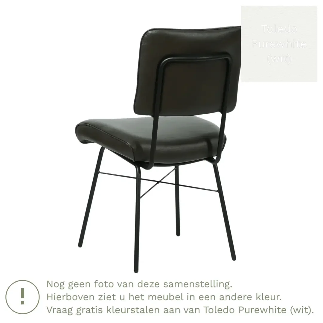 afbeelding van Leren eetkamerstoel Solid - Toledo Purewhite (wit) - Poten staal rond zwart