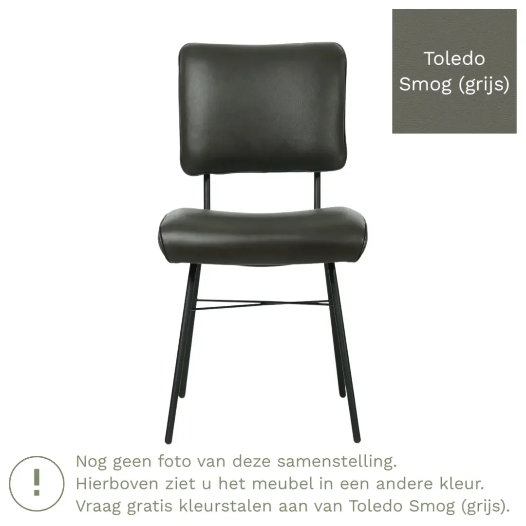 afbeelding van Leren eetkamerstoel Solid - Toledo Smog (grijs) - Poten staal rond zwart