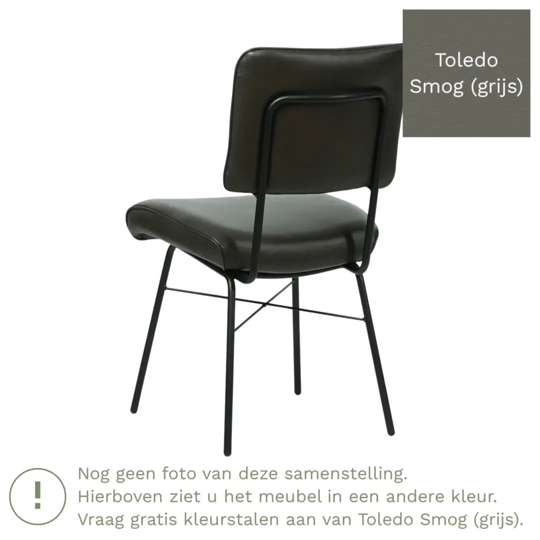 afbeelding van Leren eetkamerstoel Solid - Toledo Smog (grijs) - Poten staal rond zwart