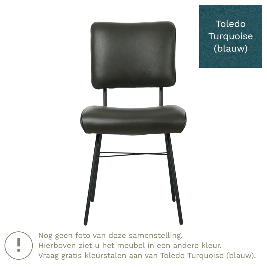 afbeelding van Leren eetkamerstoel Solid - Toledo Turquoise (blauw) - Poten staal rond zwart