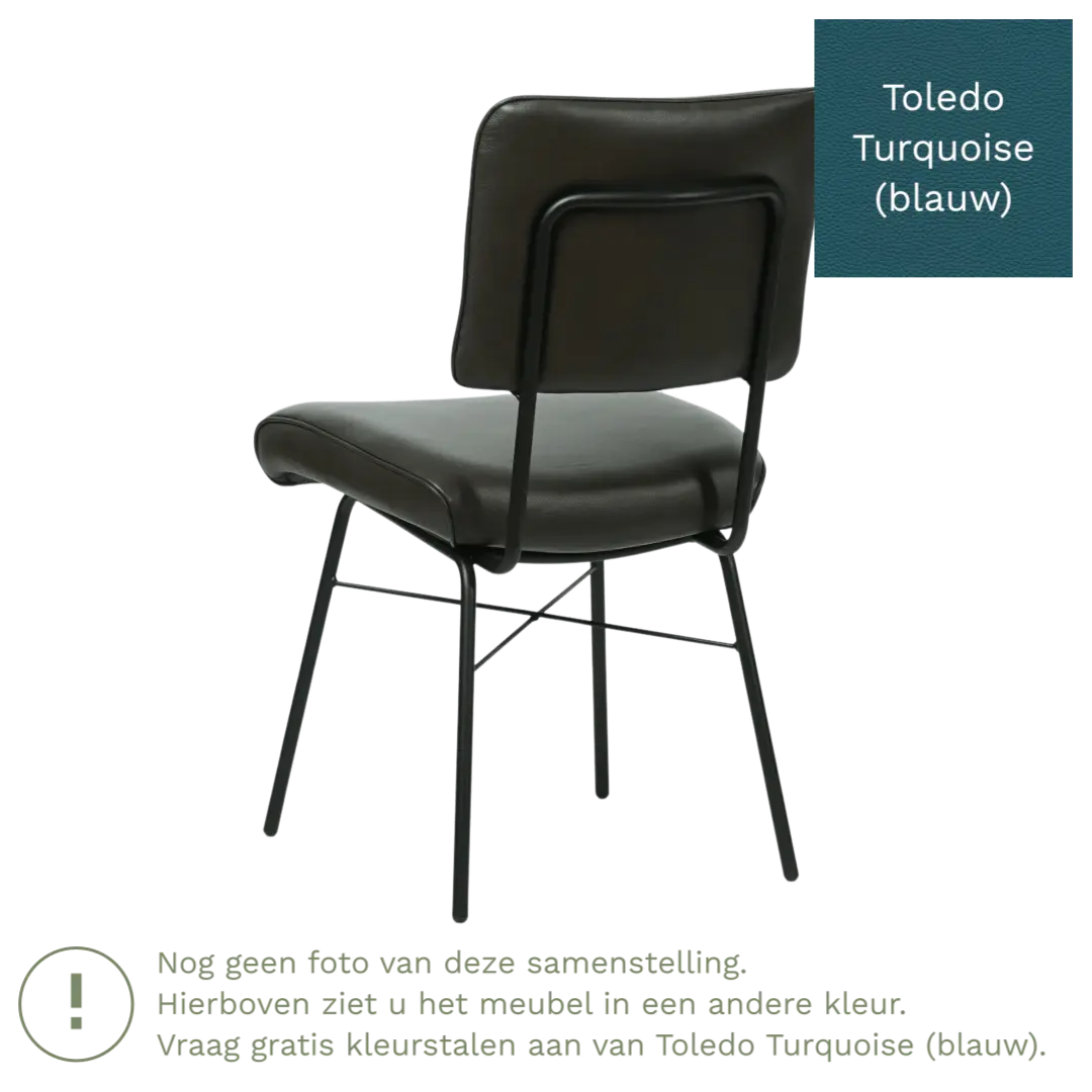 afbeelding van Leren eetkamerstoel Solid - Toledo Turquoise (blauw) - Poten staal rond zwart