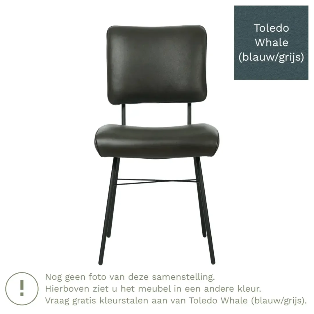 afbeelding van Leren eetkamerstoel Solid - Toledo Whale (blauw/grijs) - Poten staal rond zwart