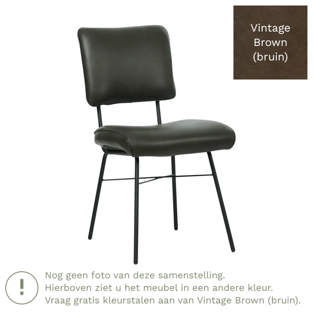 afbeelding van Leren eetkamerstoel Solid - Vintage Brown (bruin) - Poten staal rond zwart