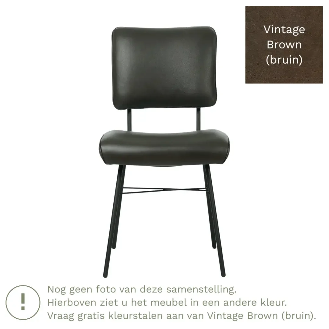 afbeelding van Leren eetkamerstoel Solid - Vintage Brown (bruin) - Poten staal rond zwart