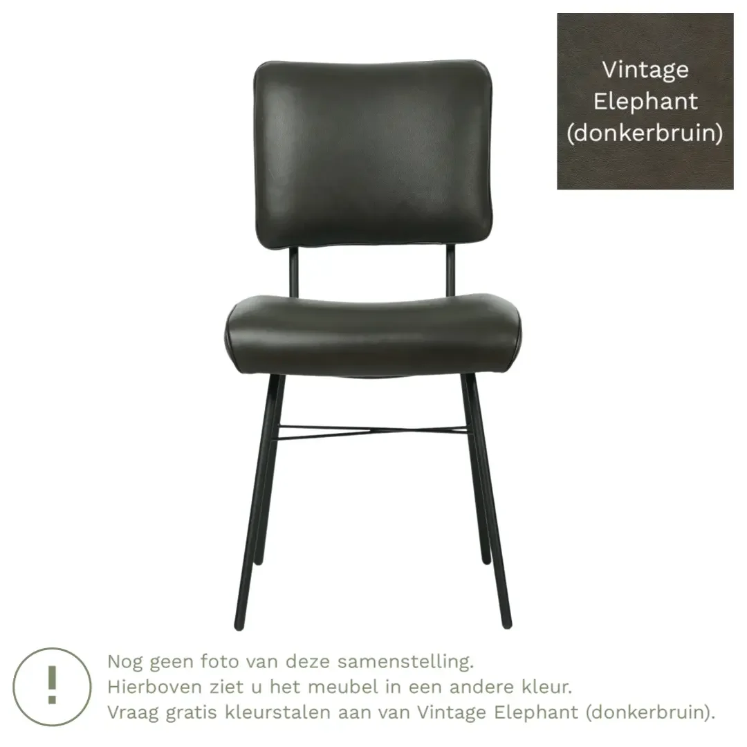 afbeelding van Leren eetkamerstoel Solid - Vintage Elephant (donkerbruin) - Poten staal rond zwart
