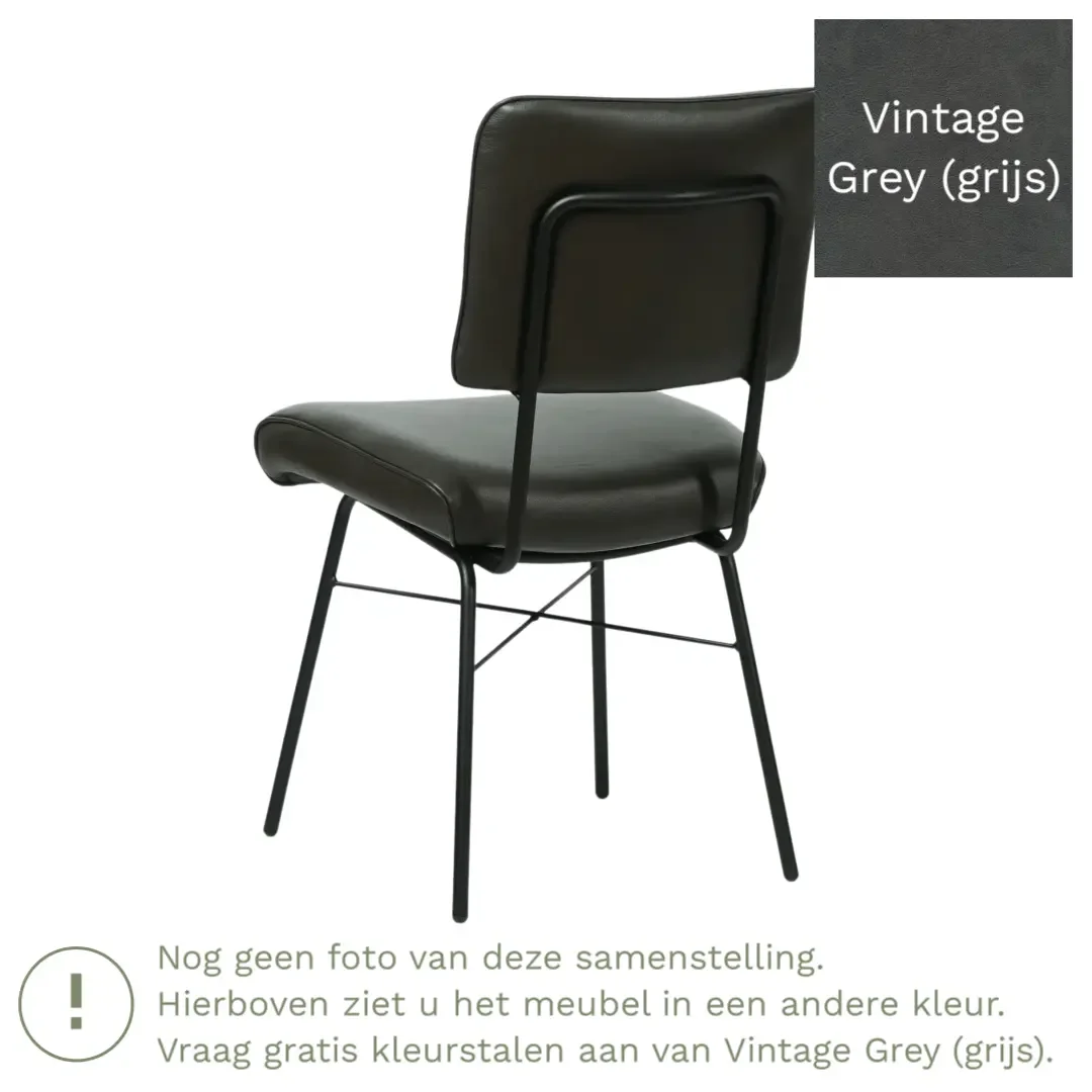 afbeelding van Leren eetkamerstoel Solid - Vintage Grey (grijs) - Poten staal rond zwart