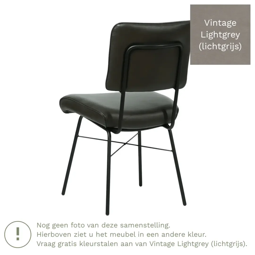 afbeelding van Leren eetkamerstoel Solid - Vintage Lightgrey (lichtgrijs) - Poten staal rond zwart