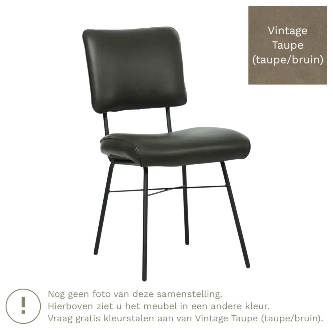 afbeelding van Leren eetkamerstoel Solid - Vintage Taupe (taupe/bruin) - Poten staal rond zwart