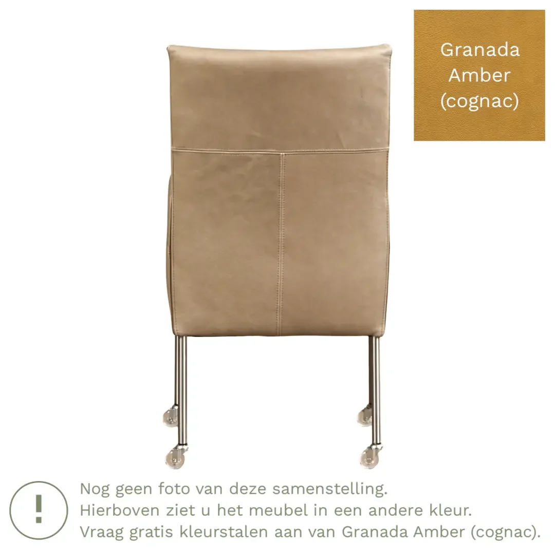 afbeelding van Leren eetkamerstoel Spark - Granada Amber (cognac) - Poten staal rond zwart