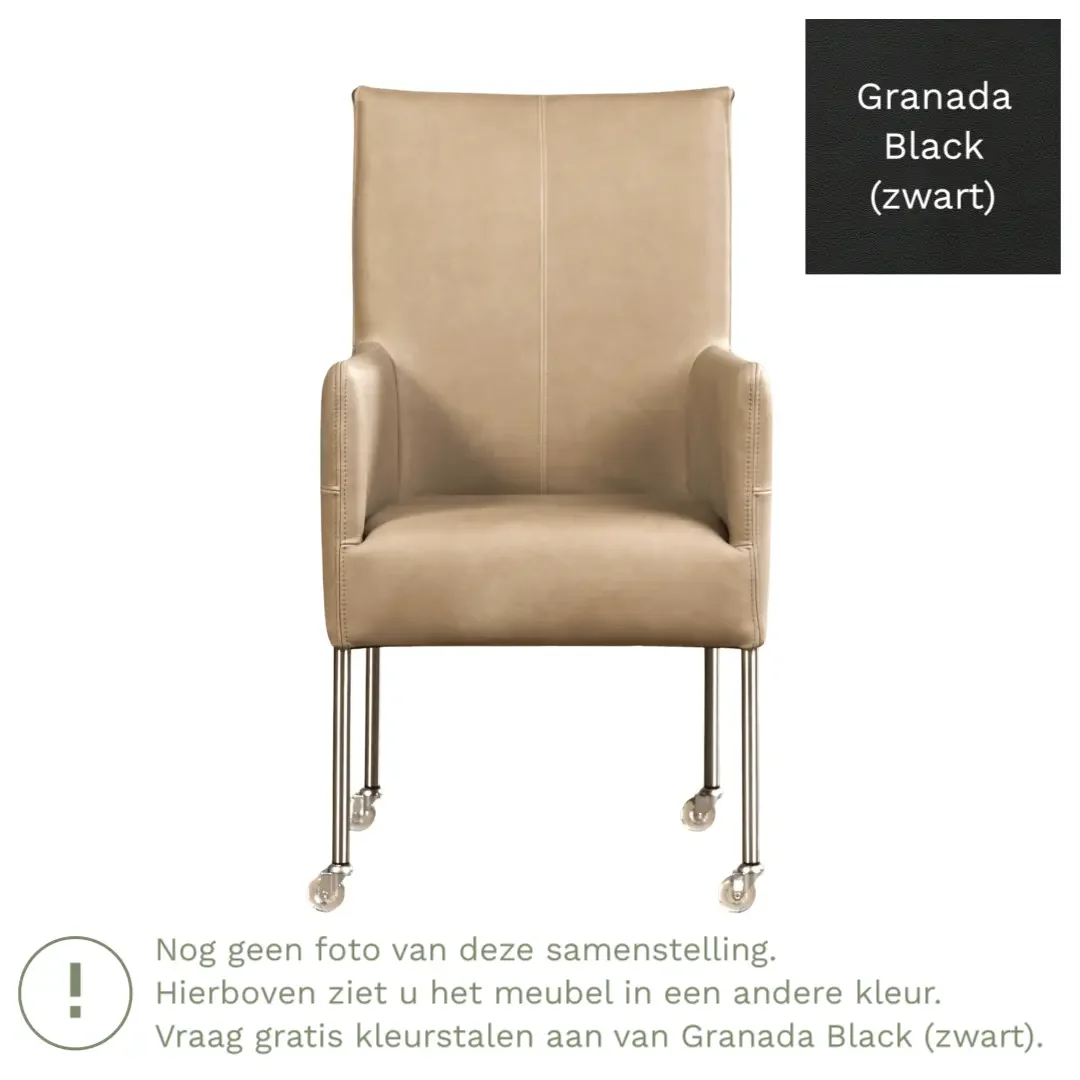 afbeelding van Leren eetkamerstoel Spark - Granada Black (zwart) - Poten staal rond zwart