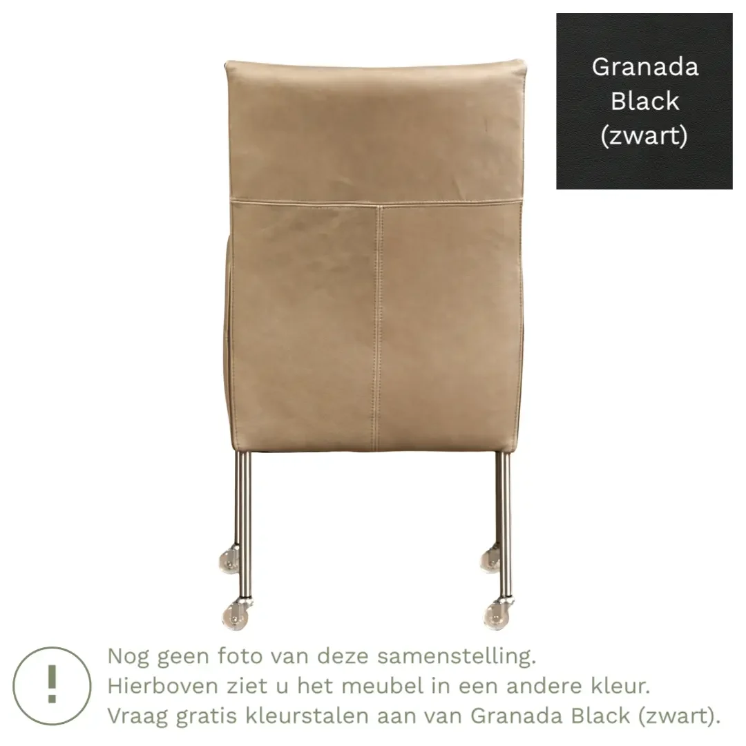 afbeelding van Leren eetkamerstoel Spark - Granada Black (zwart) - Poten staal rond zwart