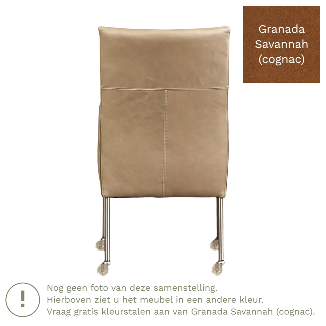 afbeelding van Leren eetkamerstoel Spark - Granada Savannah (cognac) - Poten staal rond RVS