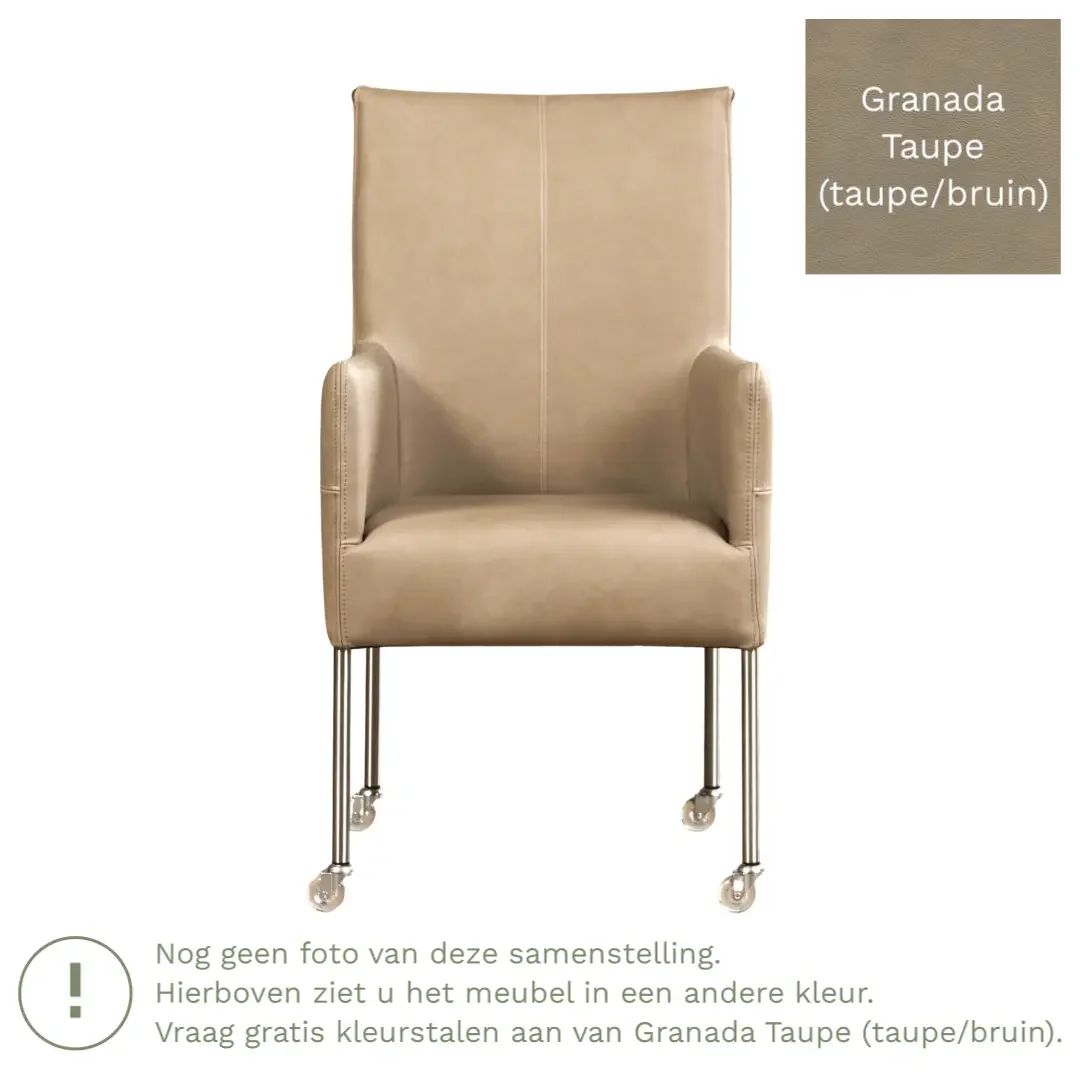 afbeelding van Leren eetkamerstoel Spark - Granada Taupe (taupe/bruin) - Poten staal rond RVS