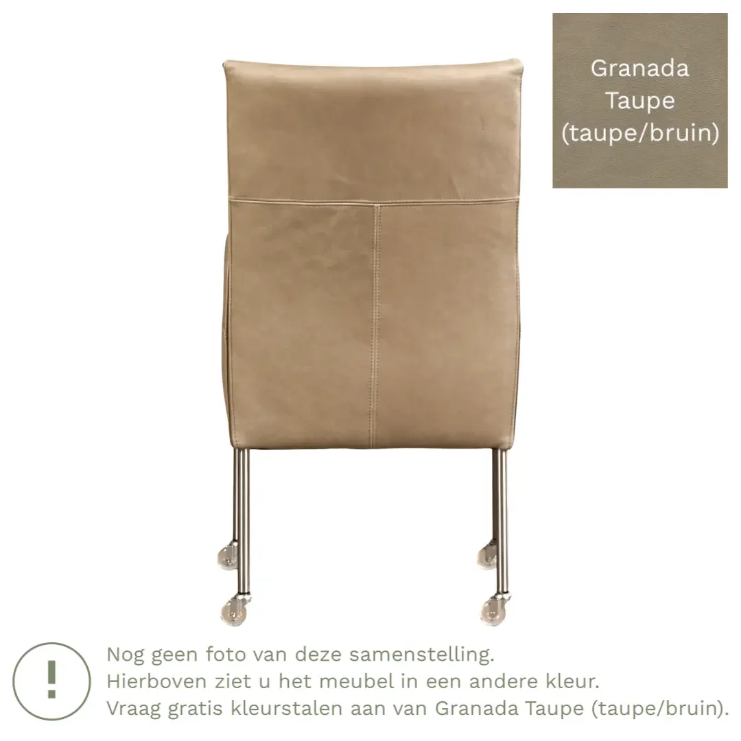 afbeelding van Leren eetkamerstoel Spark - Granada Taupe (taupe/bruin) - Poten staal rond RVS