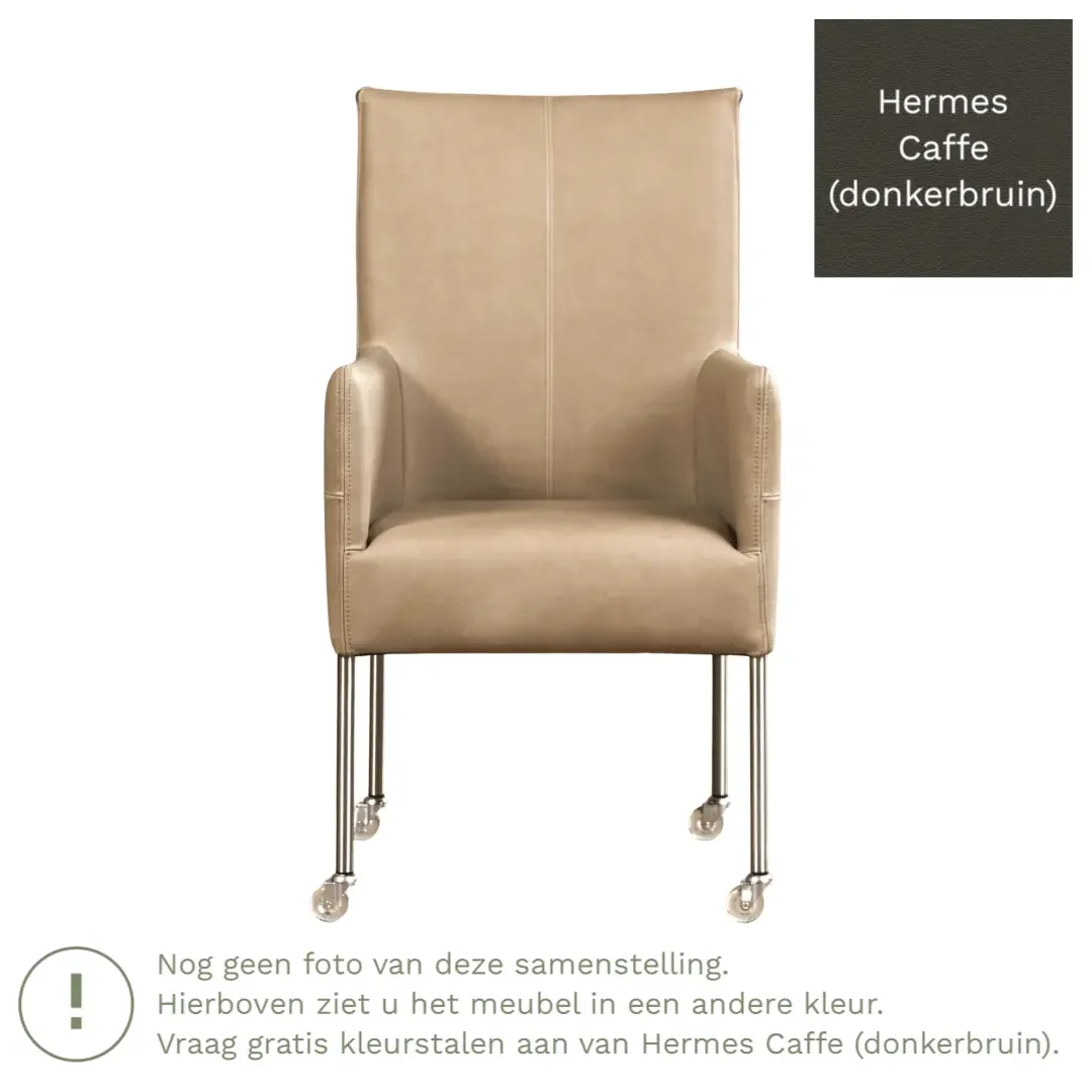afbeelding van Leren eetkamerstoel Spark - Hermes Caffe (donkerbruin) - Poten staal rond RVS