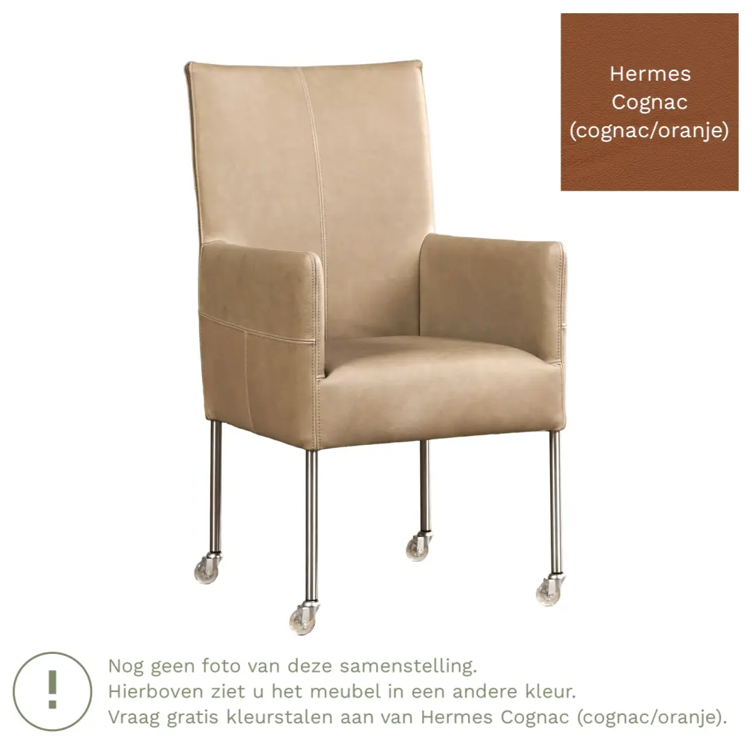 afbeelding van Leren eetkamerstoel Spark - Hermes Cognac (cognac/oranje) - Poten staal rond RVS