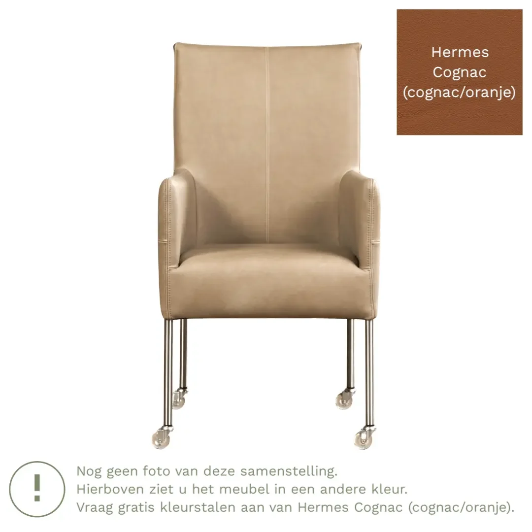 afbeelding van Leren eetkamerstoel Spark - Hermes Cognac (cognac/oranje) - Poten staal rond RVS
