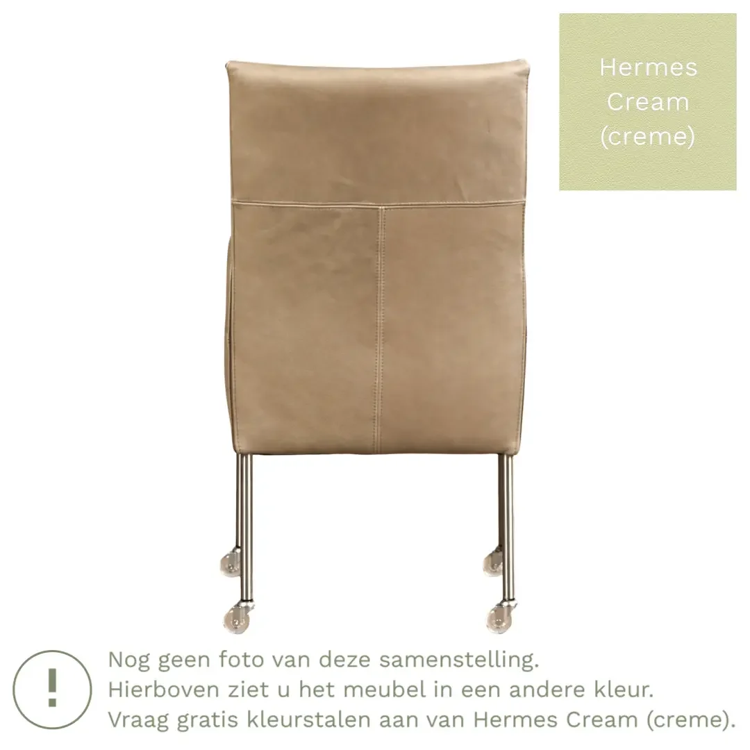 afbeelding van Leren eetkamerstoel Spark - Hermes Cream (crème) - Poten staal rond RVS