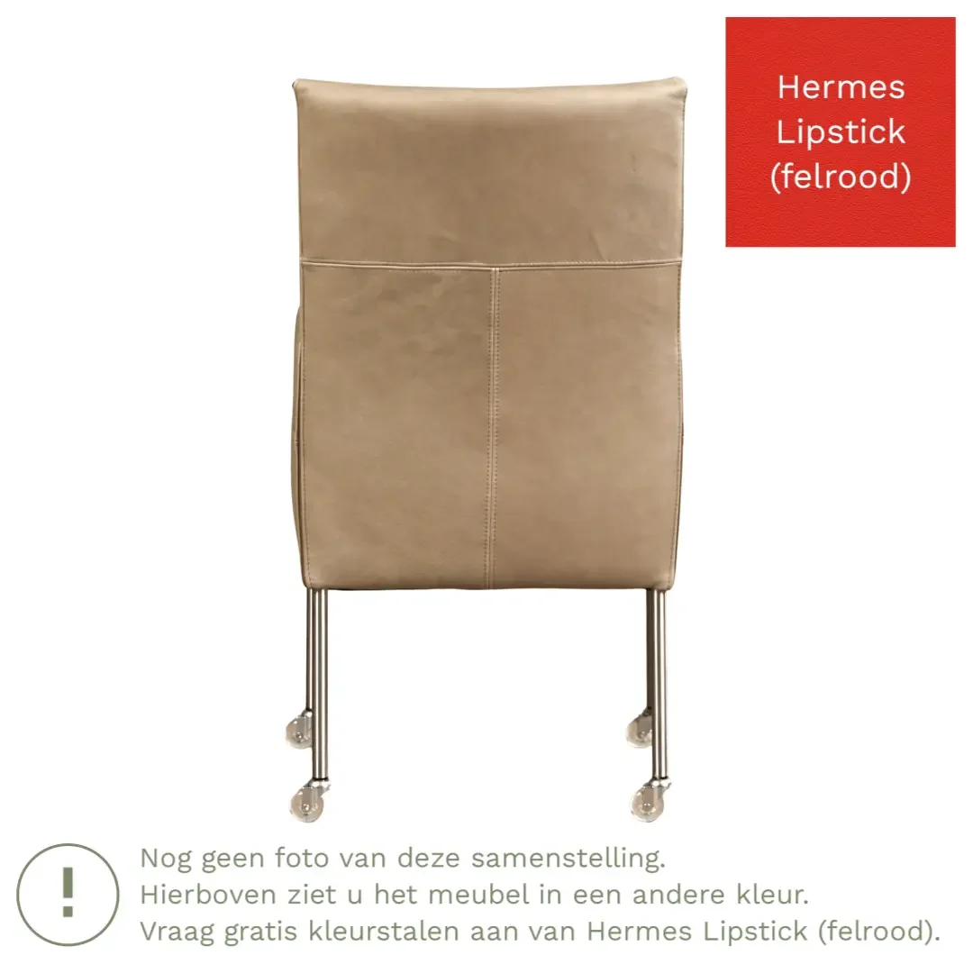 afbeelding van Leren eetkamerstoel Spark - Hermes Lipstick (felrood) - Poten staal rond RVS