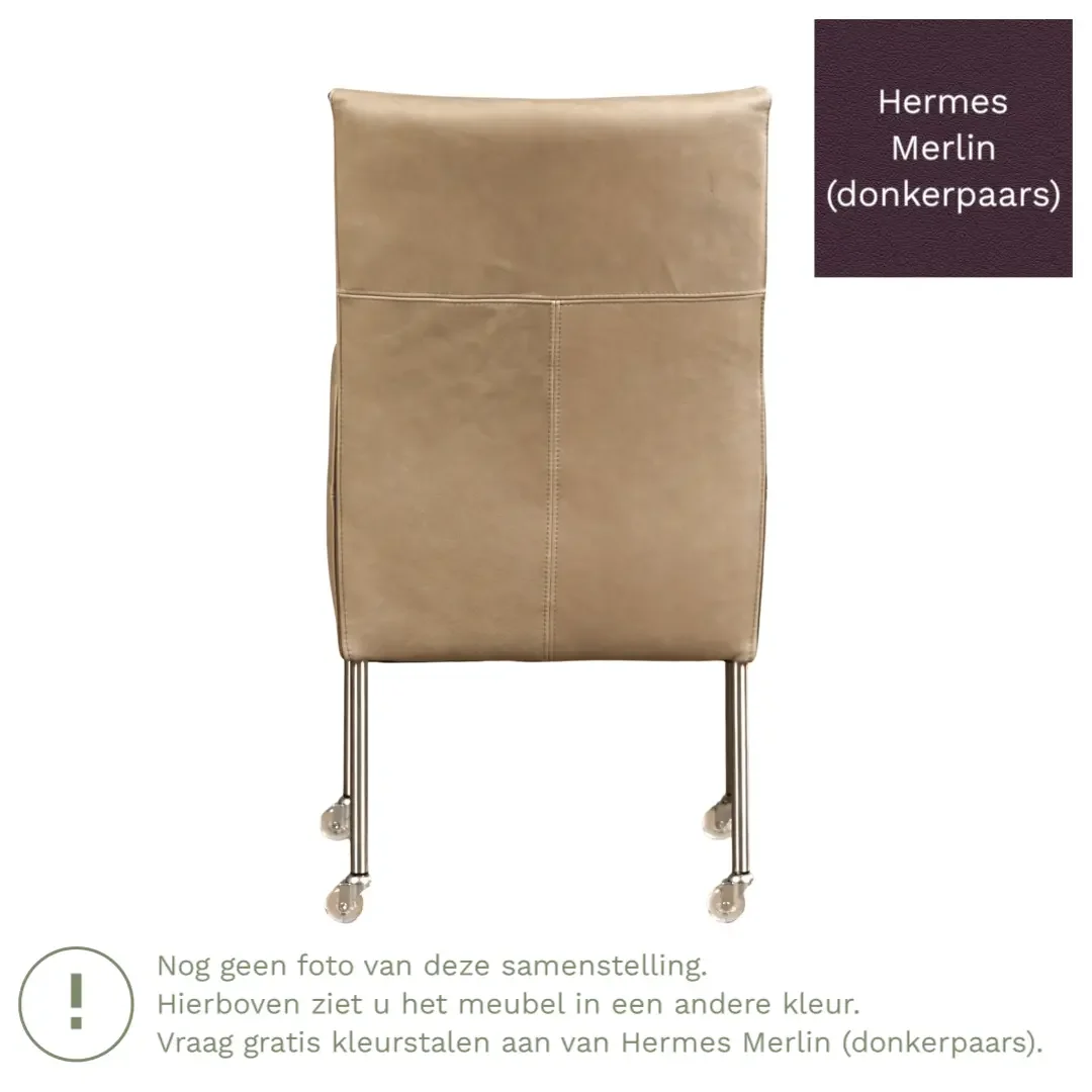 afbeelding van Leren eetkamerstoel Spark - Hermes Merlin (donkerpaars) - Poten staal rond RVS