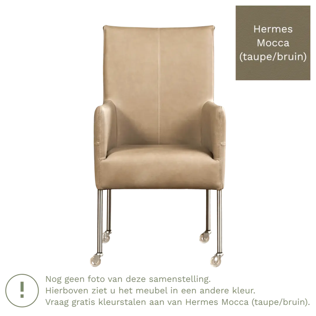 afbeelding van Leren eetkamerstoel Spark - Hermes Mocca (taupe/bruin) - Poten staal rond RVS