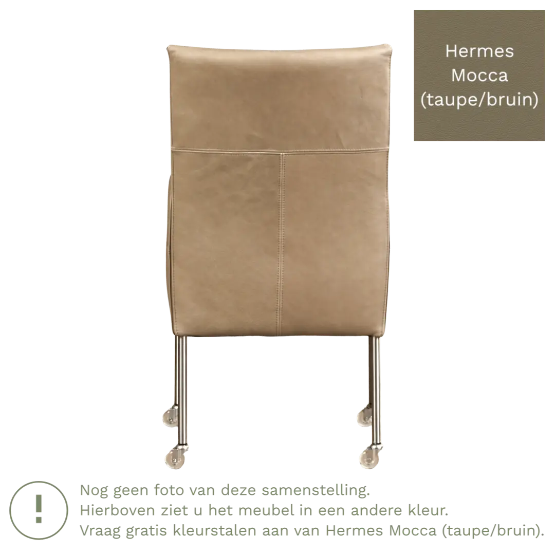afbeelding van Leren eetkamerstoel Spark - Hermes Mocca (taupe/bruin) - Poten staal rond RVS