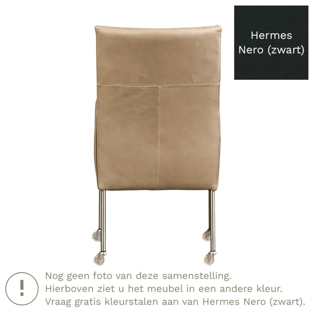 afbeelding van Leren eetkamerstoel Spark - Hermes Nero (zwart) - Poten staal rond RVS