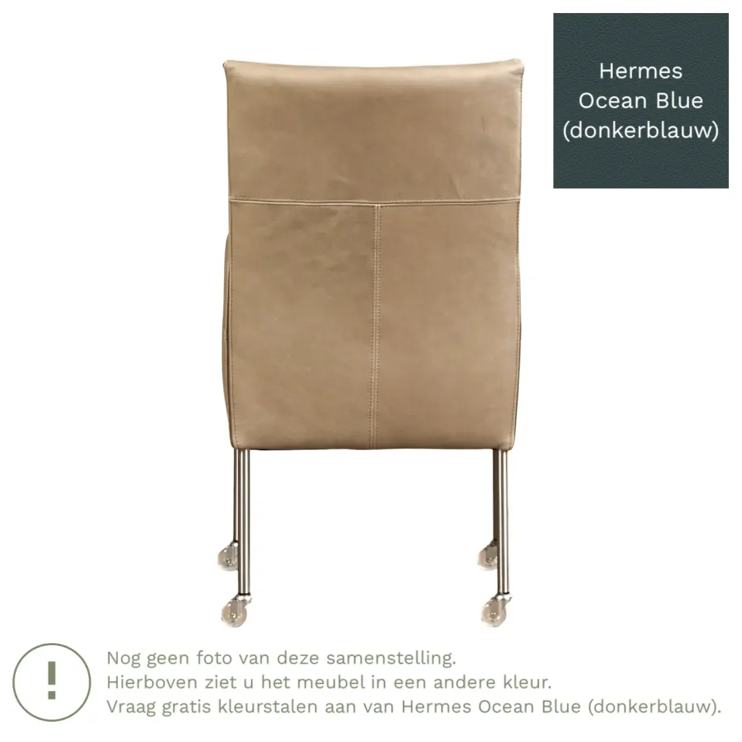 afbeelding van Leren eetkamerstoel Spark - Hermes Ocean Blue (donkerblauw) - Poten staal rond RVS